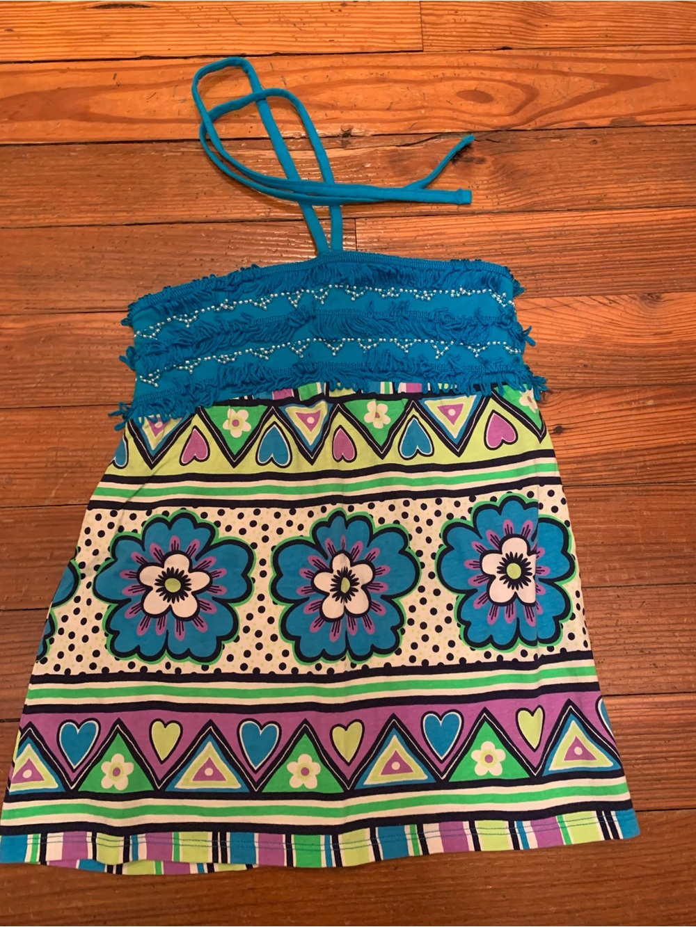 Girls Justice Turquoise Floral Halter Tunic with Purple & Green Accents Size 10